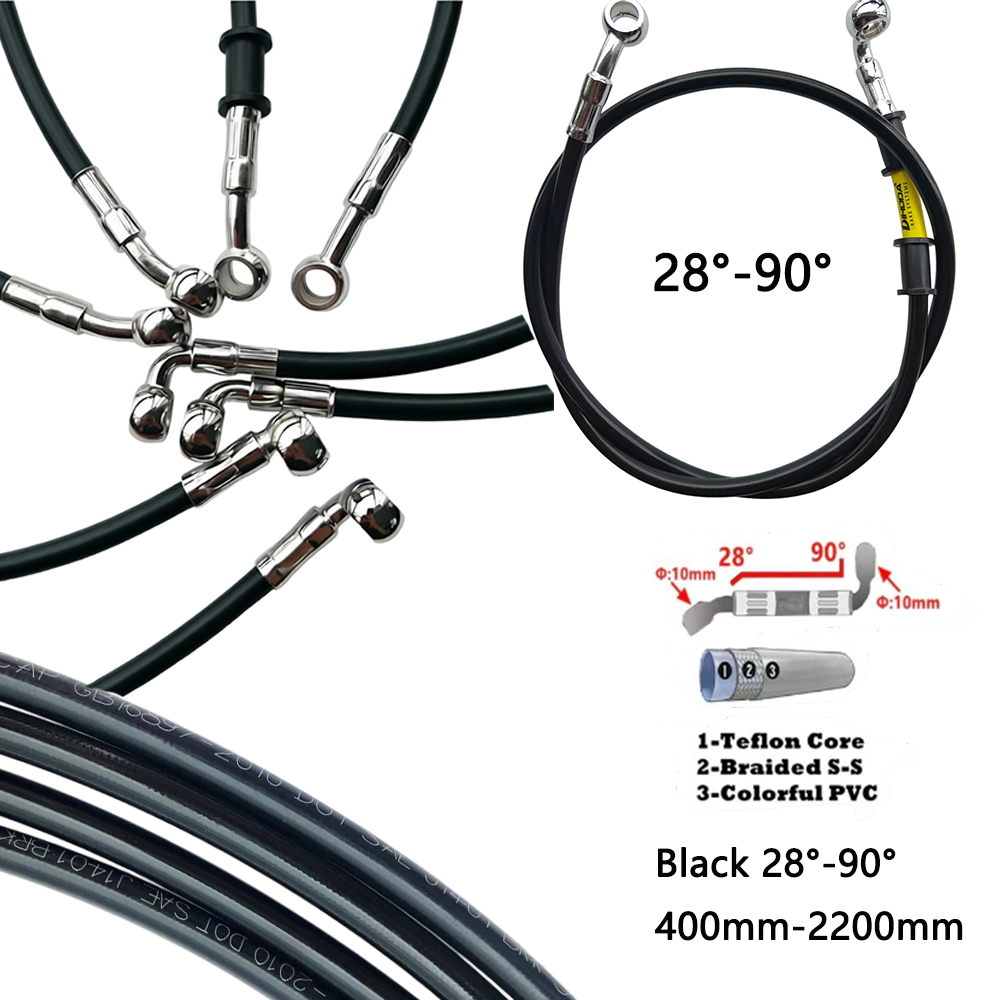 Motorcycle Brake Cable - ブラック28 ° -90 ° 度付き油圧ブレーキホース編組強化オイルパイプ 10