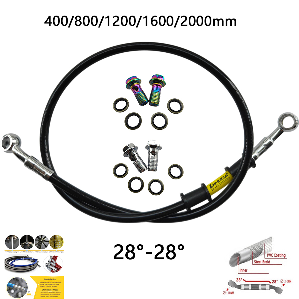 28 ° -28 °   黒色編組ステンレス鋼M10バンジョ - Brake Line Motorcycle のレビューと価格